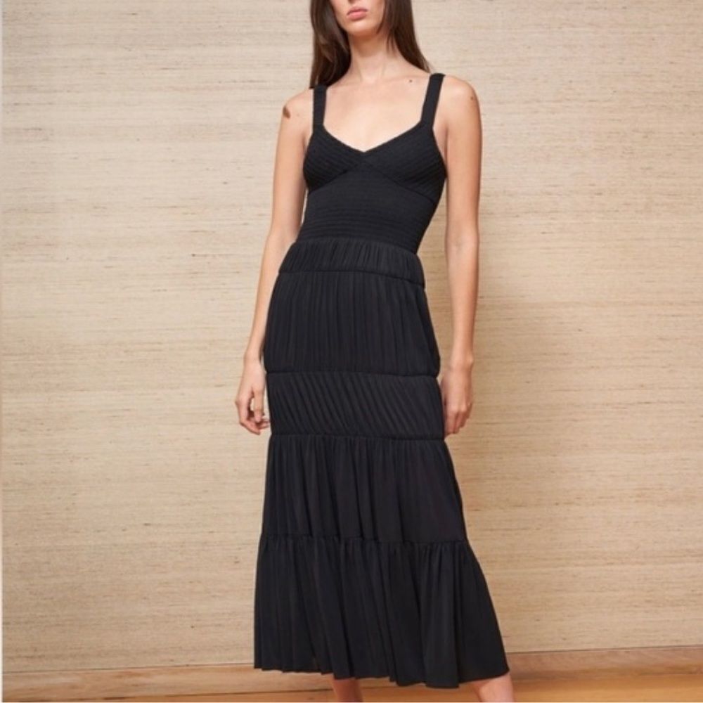 La Ligne Mary Alice Smocked Tank Jersey Midi Dress Black Large NEW MSRP $495